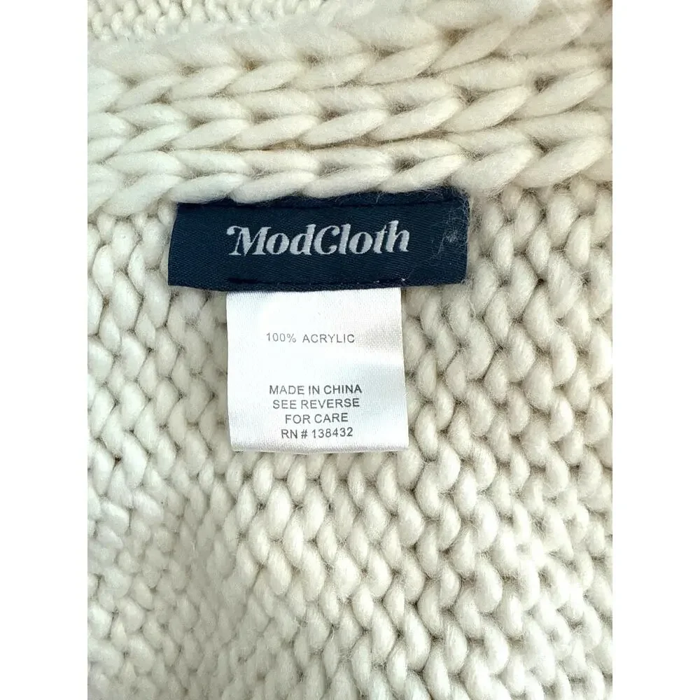 ModCloth Cream with Multicolor Rainbow Pom Pom Scarf